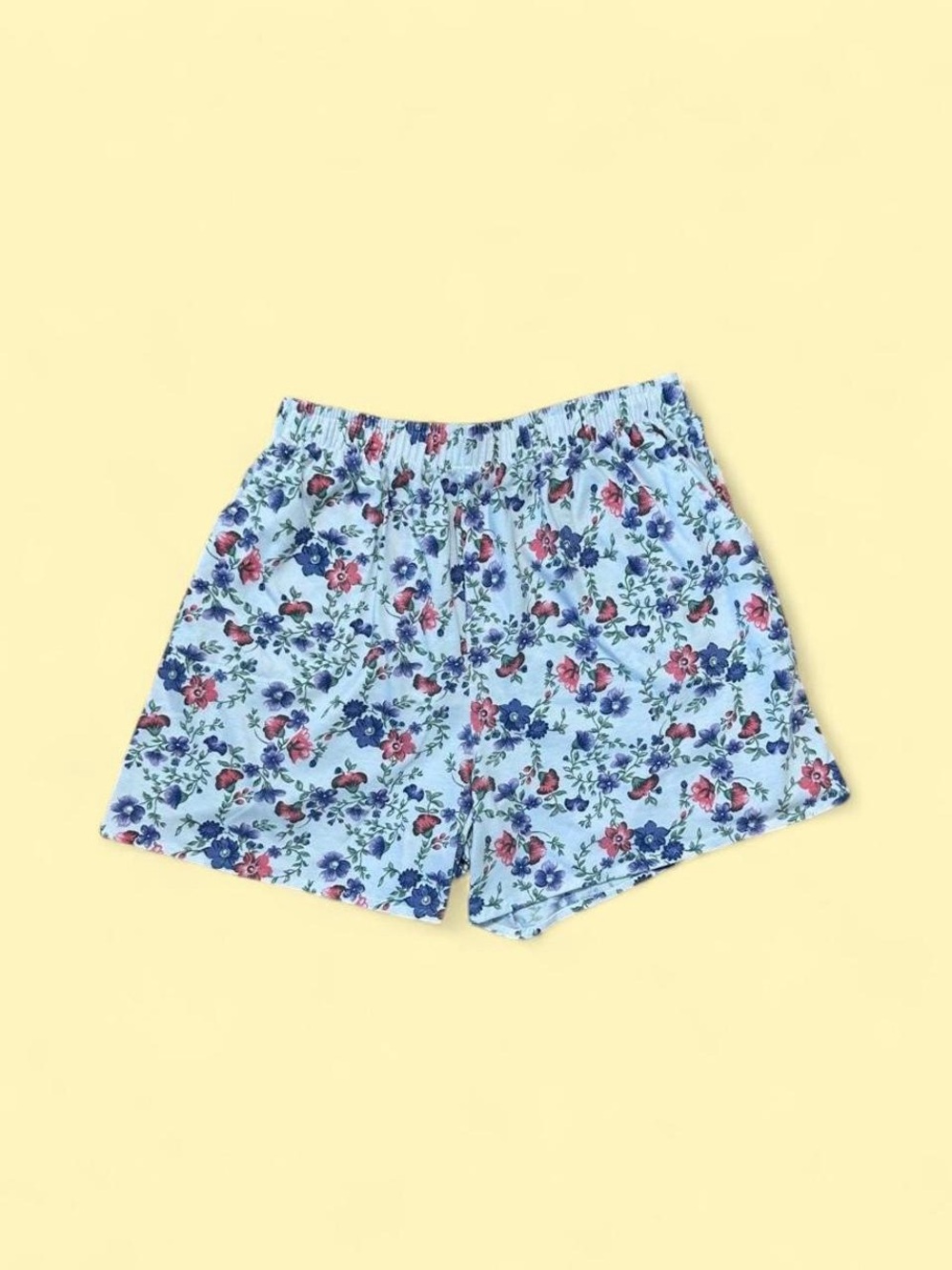 Vintage Floral White High Waist Women Shorts with Blue and Pink Flowers